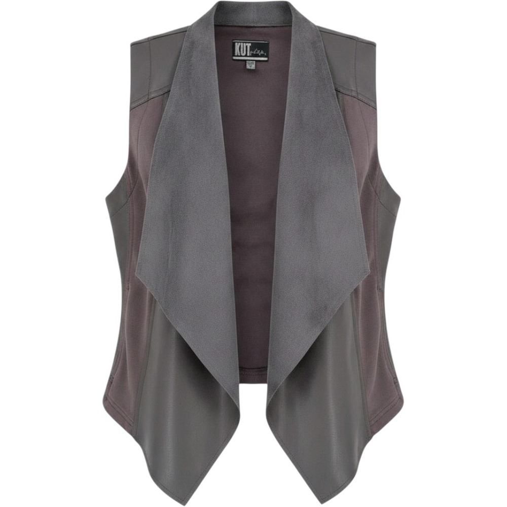$129 KUT from the Kloth faux vegan leather suede mixed media Gray vest  jacket L